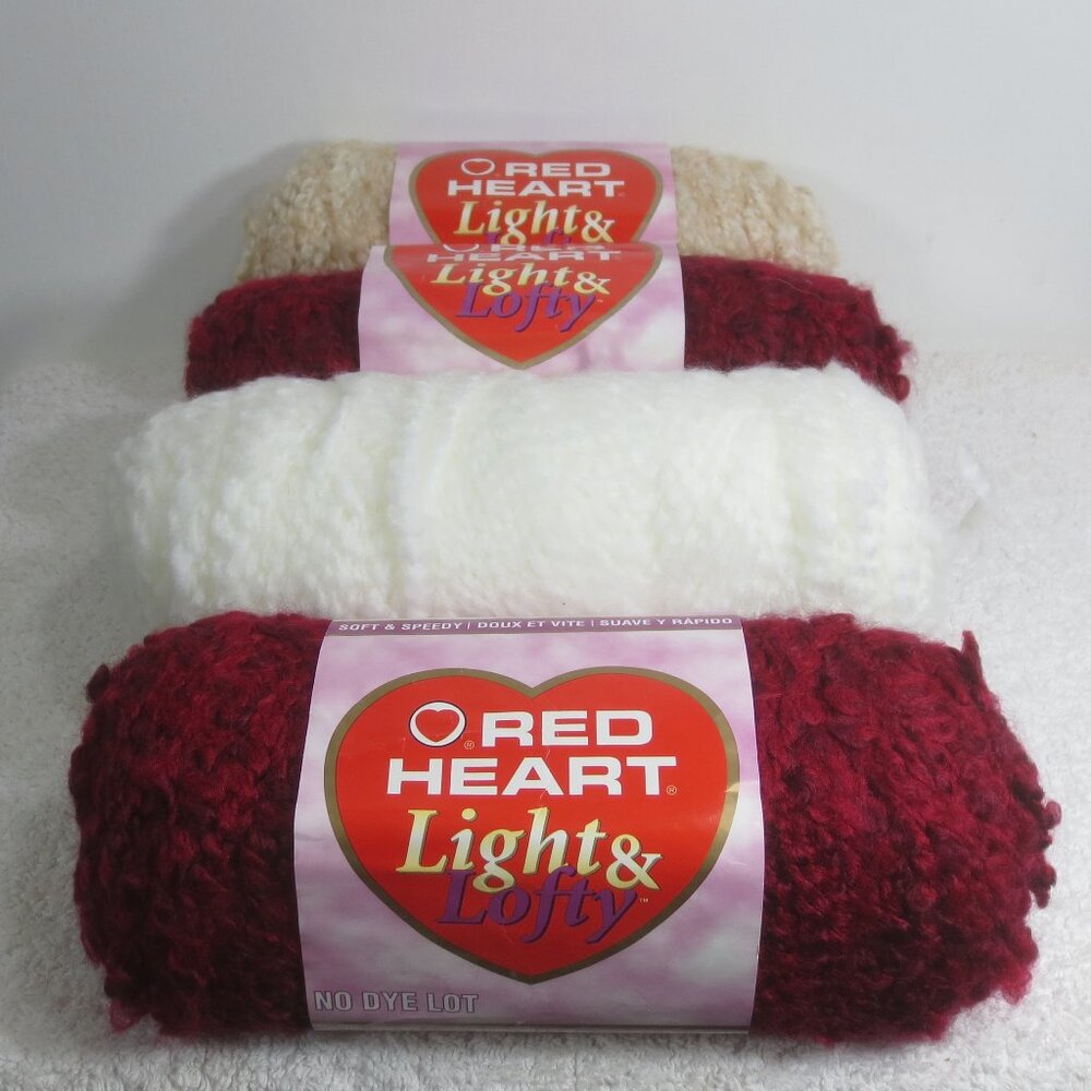 Red Heart Yarn Lot of 4 Skeins Cafe Wine White Light & Lofty 24.6 Total Ounces